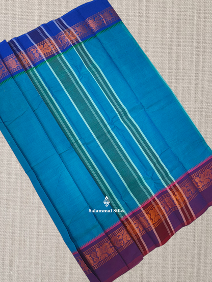 Sandal Chettinad Plain Pure Cotton Saree With Traditional Ganga And Jamuna Border