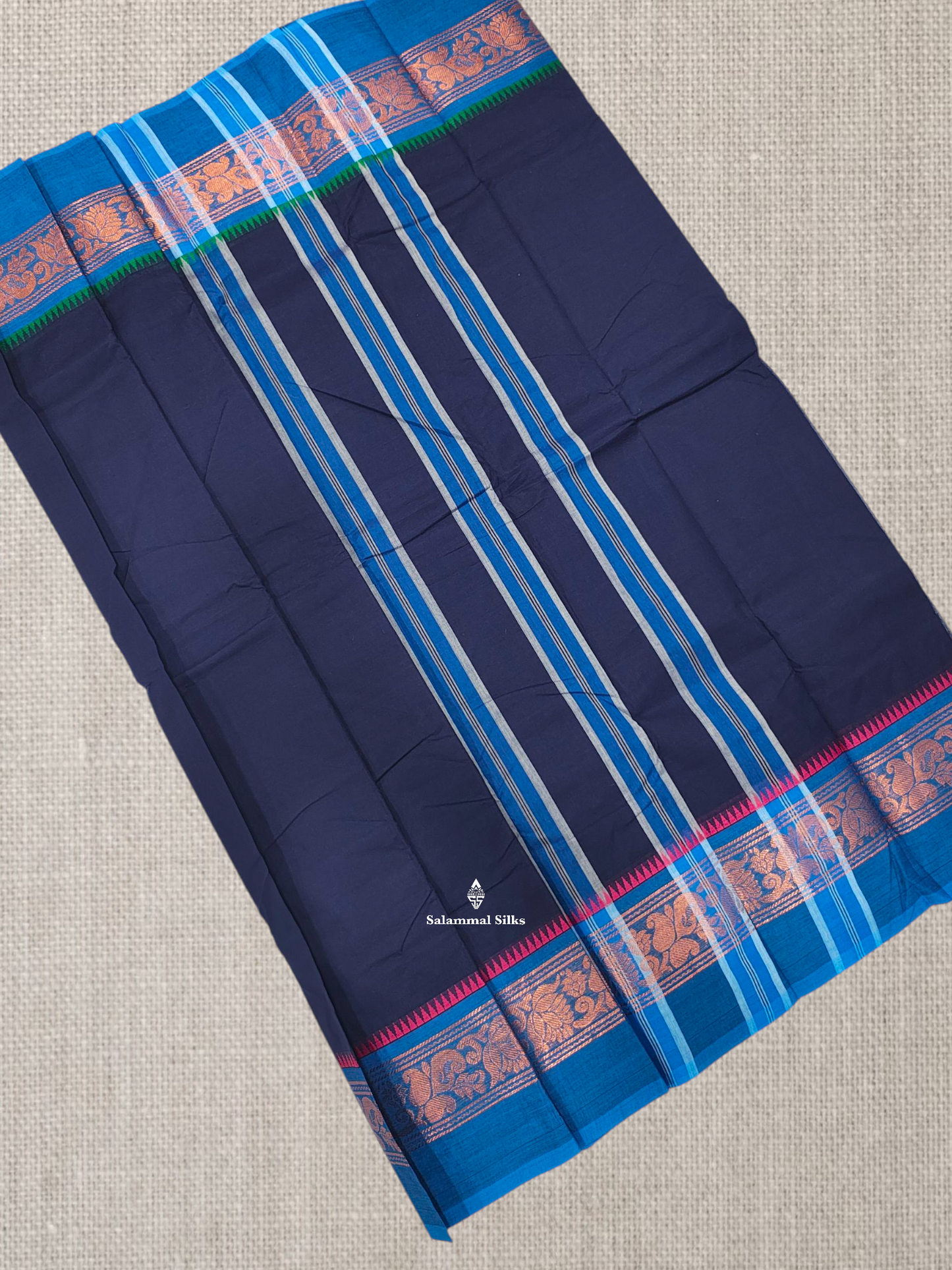 Grey Beautiful Chettinad Plain Pure Cotton Saree With Traditional Small Temple And Zari Border