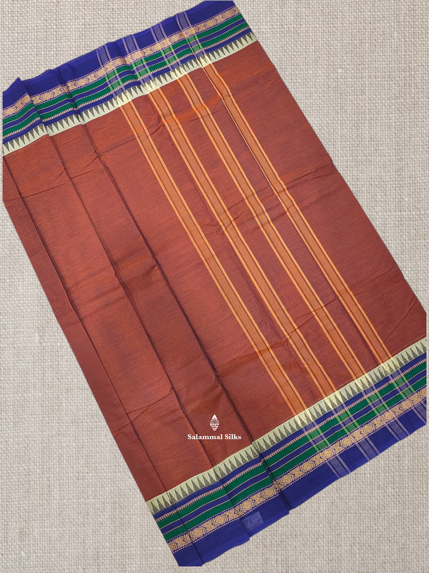 Peacock Blue Beautiful Chettinad Plain Pure Cotton Saree With Traditional Temple Thread Work Border