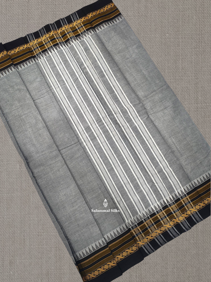 Peacock Blue Beautiful Chettinad Plain Pure Cotton Saree With Traditional Temple Thread Work Border