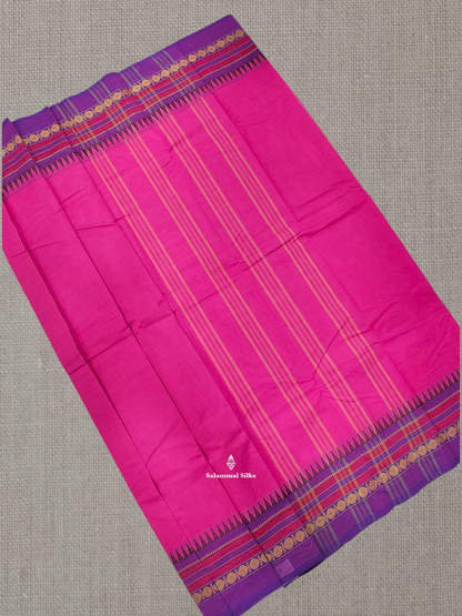 Peacock Blue Beautiful Chettinad Plain Pure Cotton Saree With Traditional Temple Thread Work Border