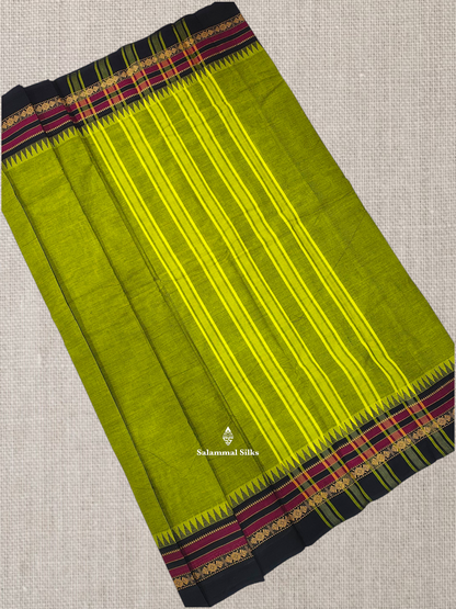 Peacock Blue Beautiful Chettinad Plain Pure Cotton Saree With Traditional Temple Thread Work Border