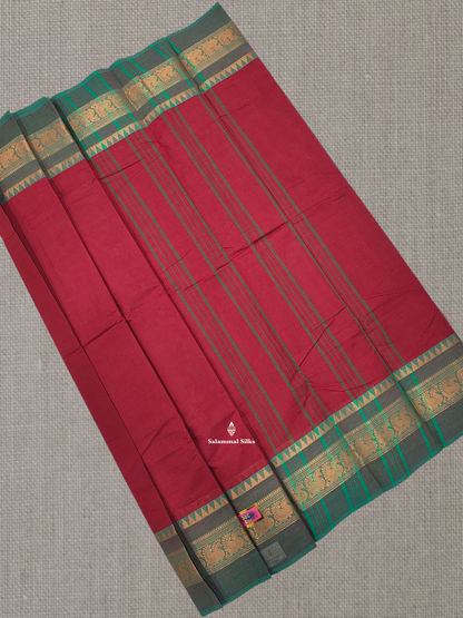 Pink Chettinad Plain Pure Cotton Saree With Traditional Magenta Border