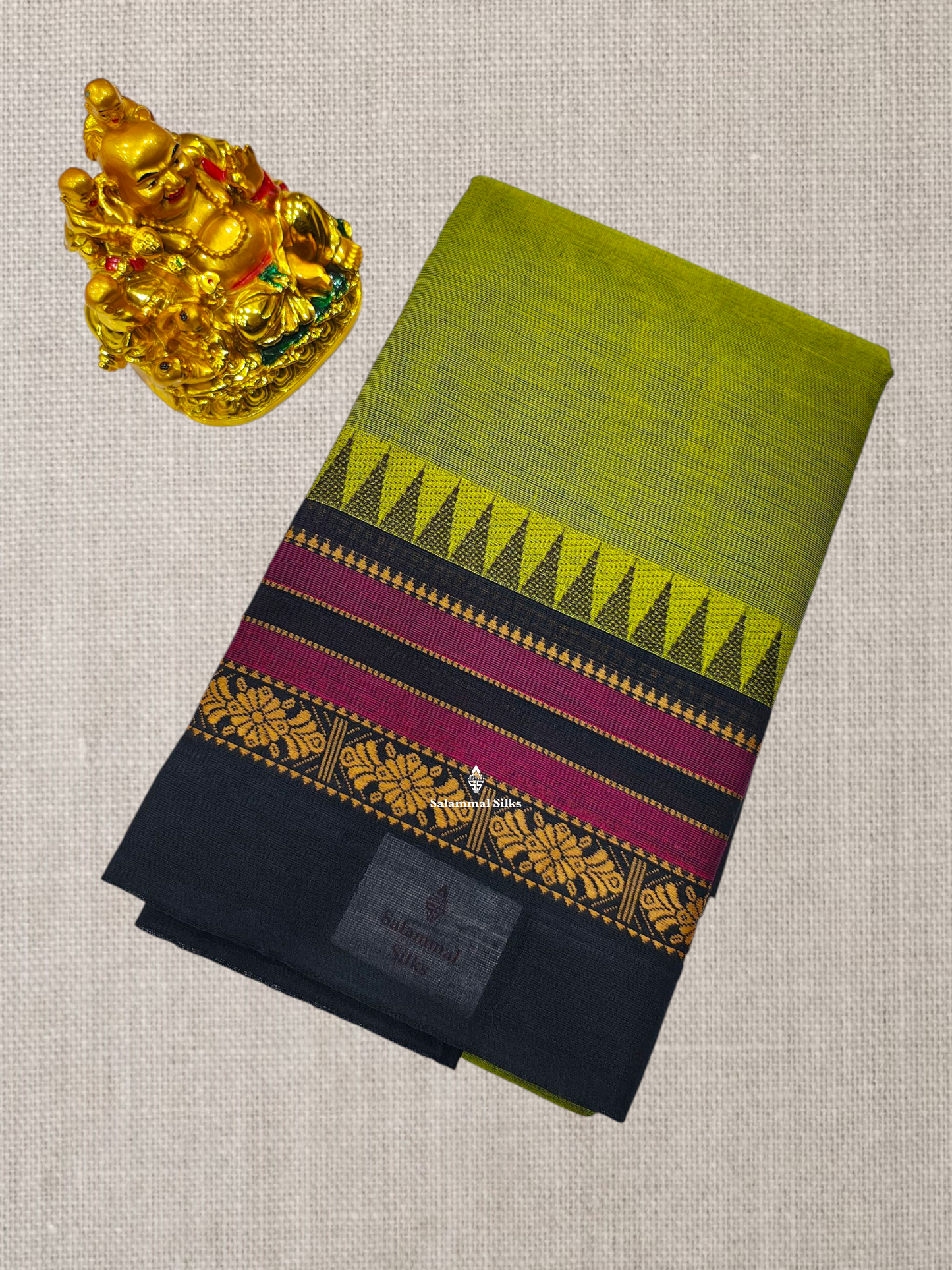 Peacock Blue Beautiful Chettinad Plain Pure Cotton Saree With Traditional Temple Thread Work Border