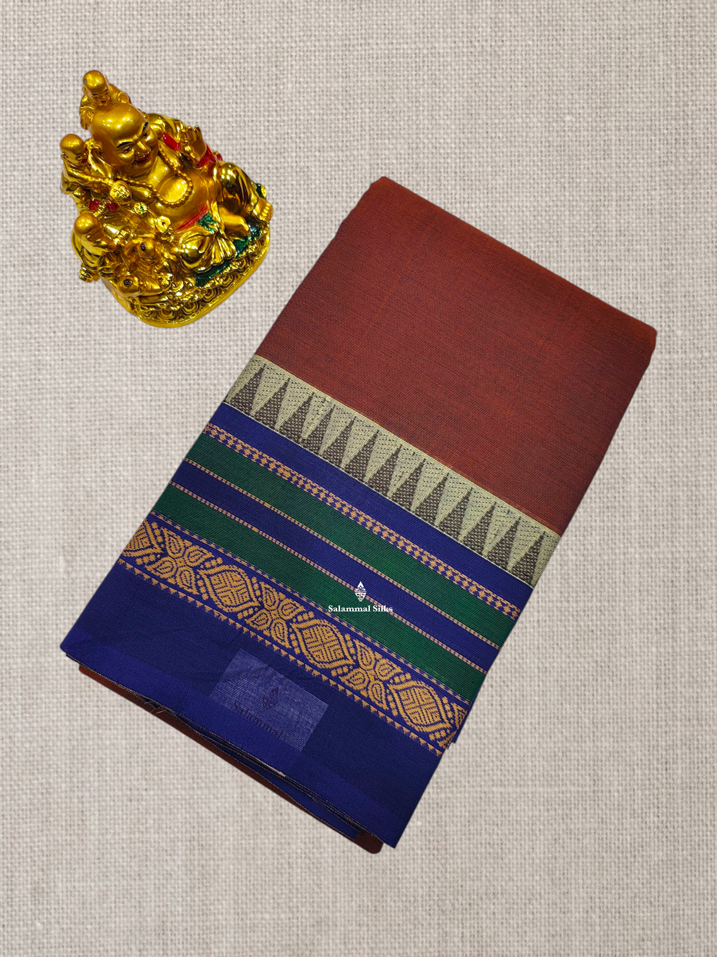 Peacock Blue Beautiful Chettinad Plain Pure Cotton Saree With Traditional Temple Thread Work Border