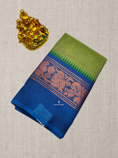Sandal Chettinad Plain Pure Cotton Saree With Traditional Ganga And Jamuna Border