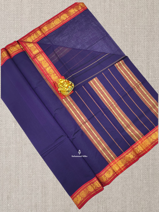 Viloet Beautiful Plain Pure Cotton Saree With Contrast Red Border