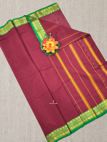 Light Brown Beautiful Plain Pure Cotton Saree With Contrast Maroon Border