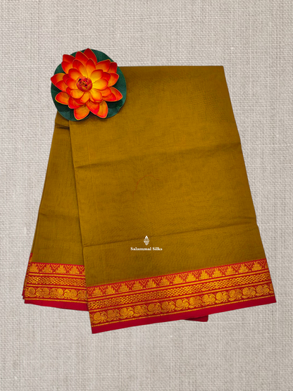 Light Brown Beautiful Plain Pure Cotton Saree With Contrast Maroon Border