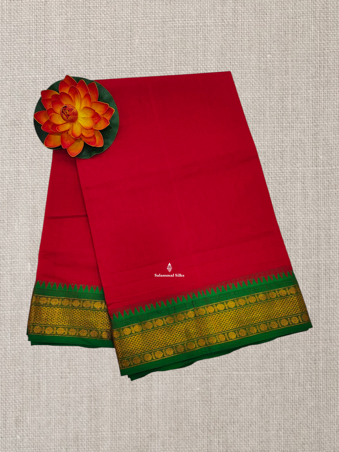 Bottle Green Plain Pure Cotton Saree With Magenta Pink Traditional Temple Border
