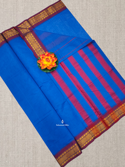 Bottle Green Plain Pure Cotton Saree With Magenta Pink Traditional Temple Border