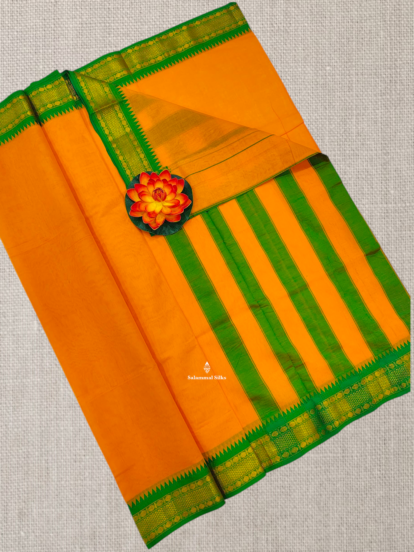 Bottle Green Plain Pure Cotton Saree With Magenta Pink Traditional Temple Border