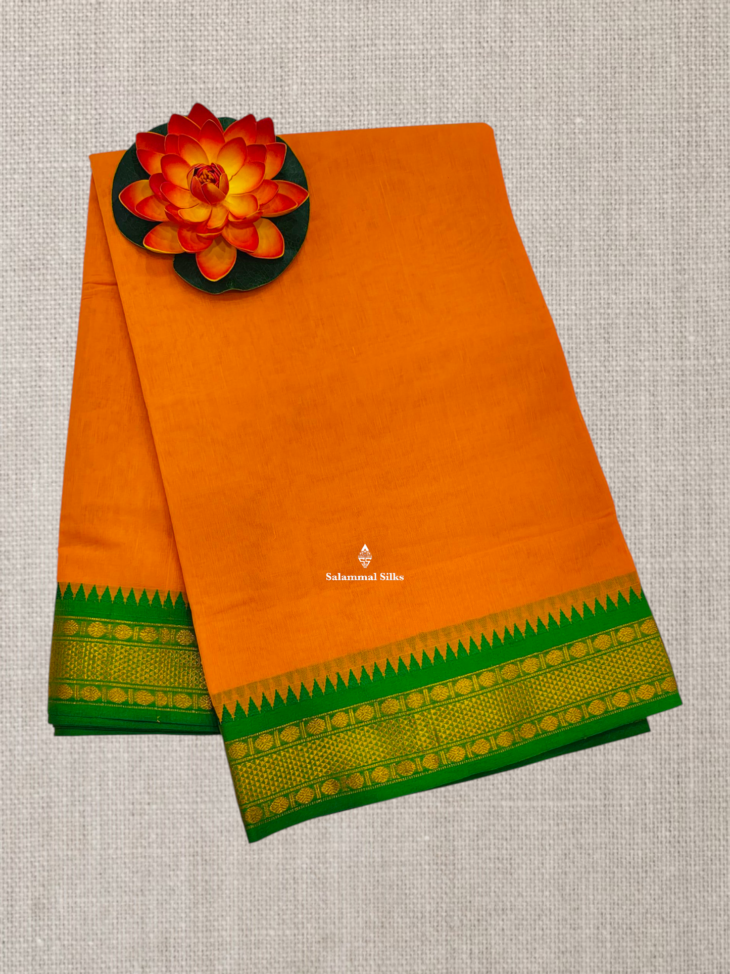 Bottle Green Plain Pure Cotton Saree With Magenta Pink Traditional Temple Border
