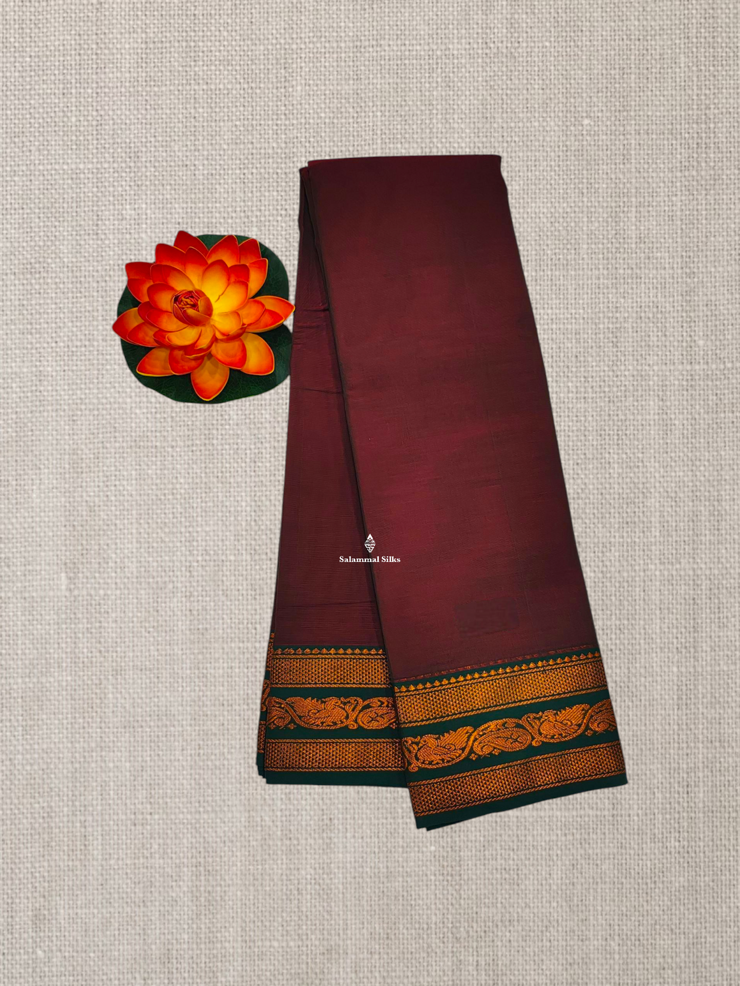 Maroon Beautiful Plain Pure Cotton Saree With  Traditional Bottle GreenBorder