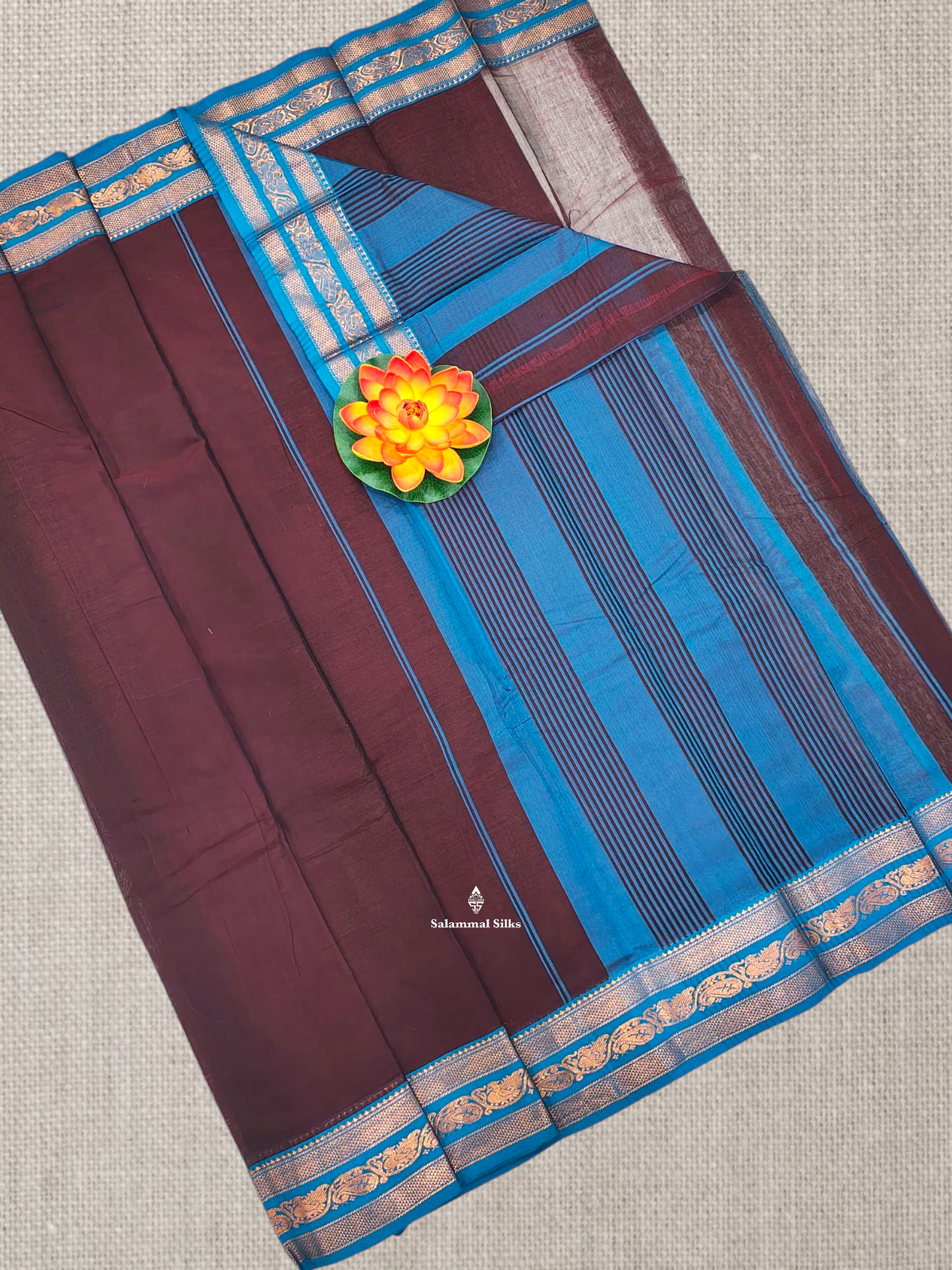 Maroon Beautiful Plain Pure Cotton Saree With  Traditional Bottle GreenBorder