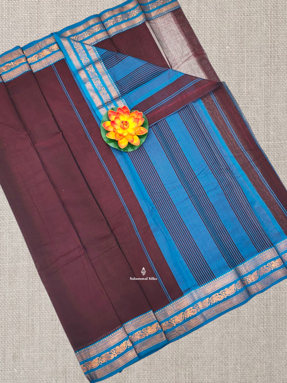 Maroon Beautiful Plain Pure Cotton Saree With  Traditional Bottle GreenBorder