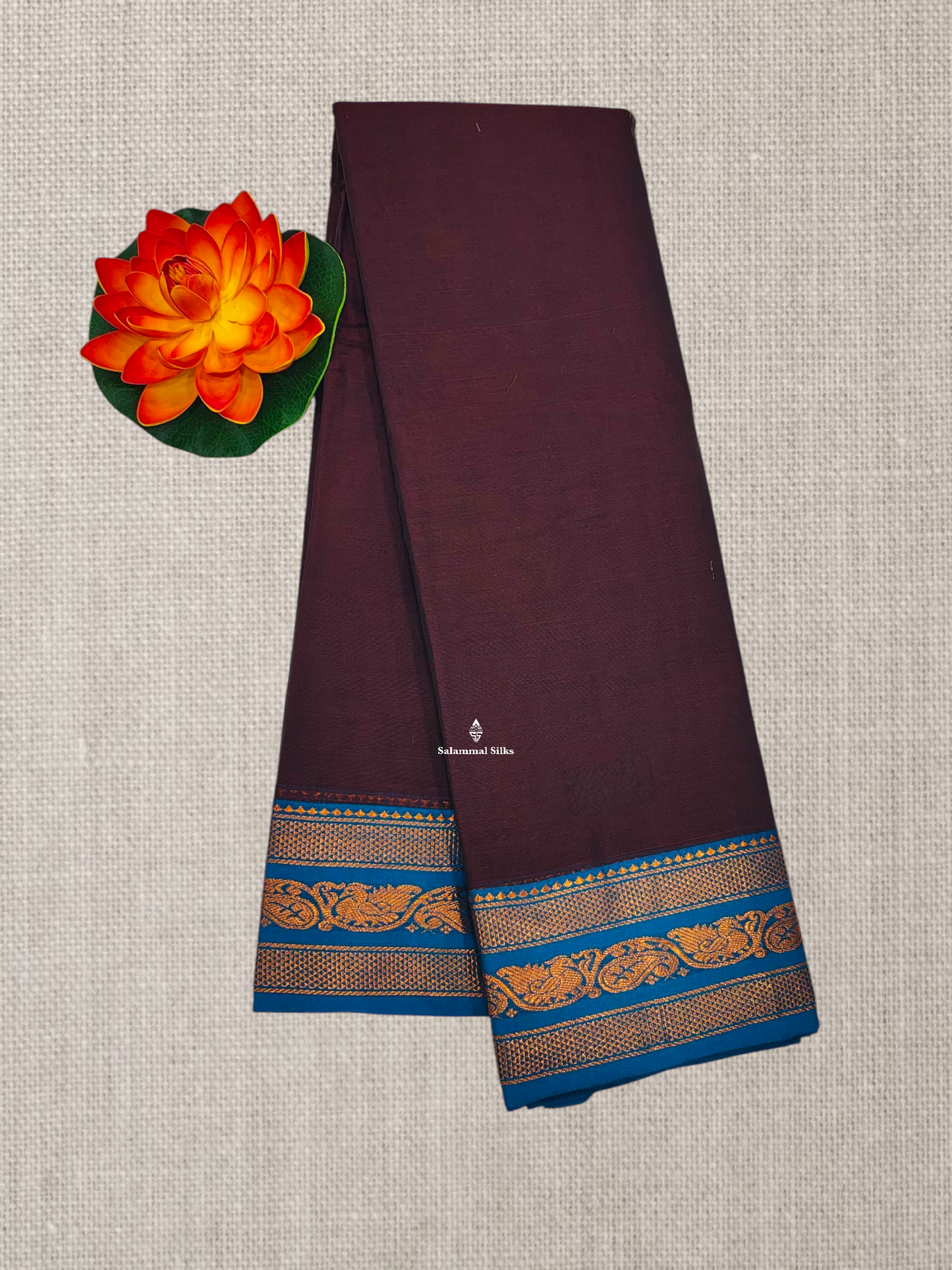 Maroon Beautiful Plain Pure Cotton Saree With  Traditional Bottle GreenBorder