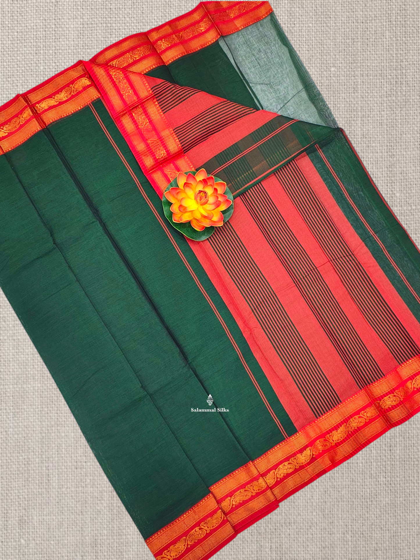 Maroon Beautiful Plain Pure Cotton Saree With  Traditional Bottle GreenBorder