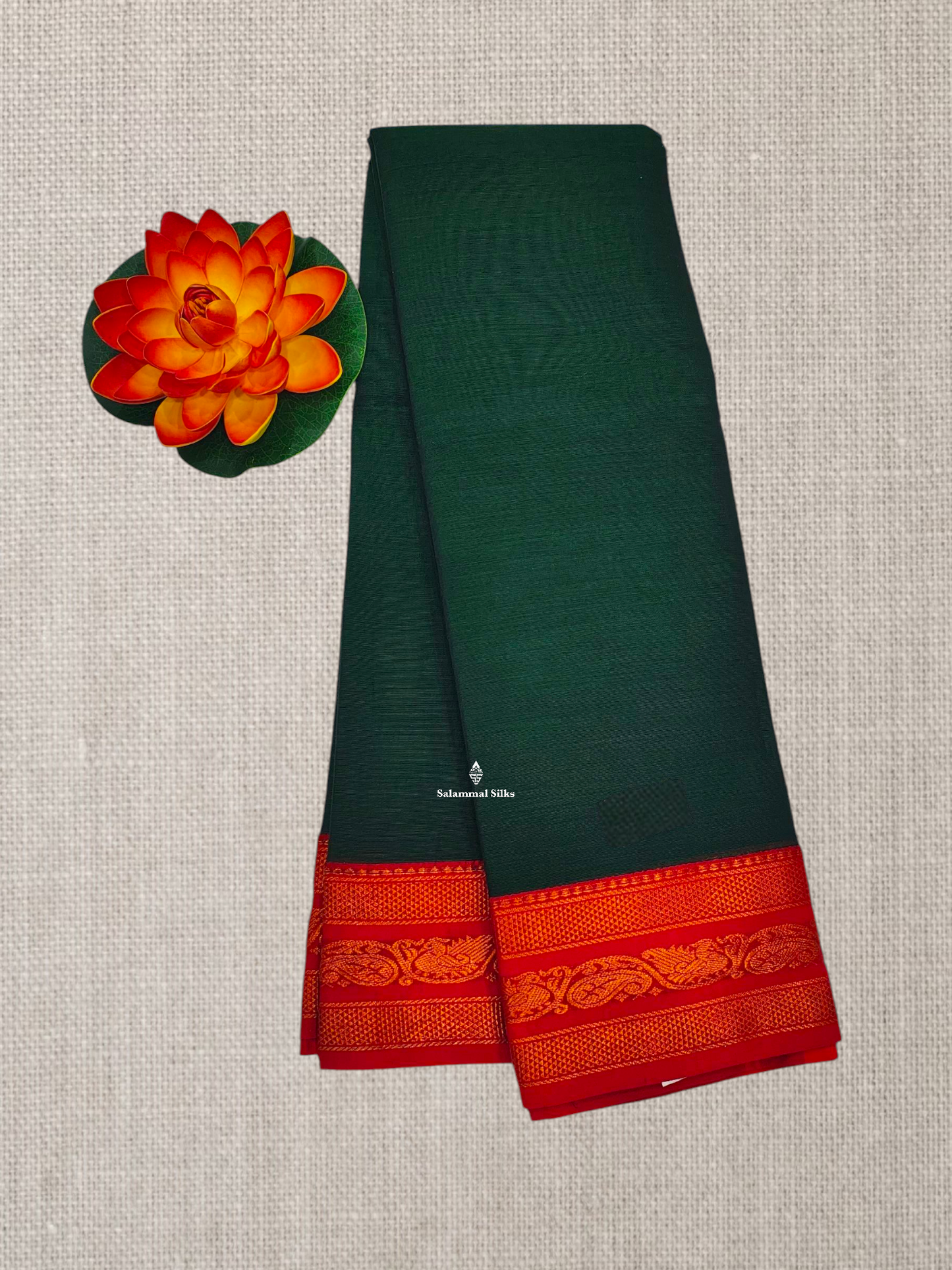 Maroon Beautiful Plain Pure Cotton Saree With  Traditional Bottle GreenBorder