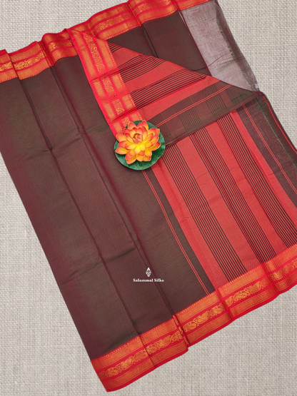 Maroon Beautiful Plain Pure Cotton Saree With  Traditional Bottle GreenBorder