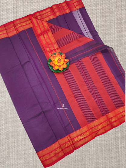 Maroon Beautiful Plain Pure Cotton Saree With  Traditional Bottle GreenBorder