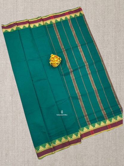 9 Yards Beautiful Reddish Pink Plain Pure Cotton Saree With Maroon Traditional Temple Border