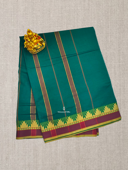 9 Yards Beautiful Reddish Pink Plain Pure Cotton Saree With Maroon Traditional Temple Border