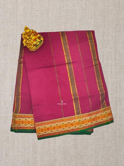 9 Yards Beautiful Navy Blue Plain Pure Cotton Saree With Maroon Border