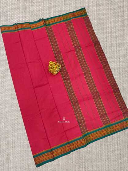 9 Yards Beautiful Navy Blue Plain Pure Cotton Saree With Maroon Border
