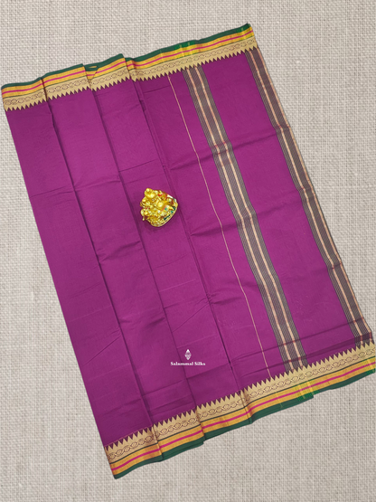 9 Yards Beautiful Ramar Blue Plain Pure Cotton Saree With Multicolour Zari Border