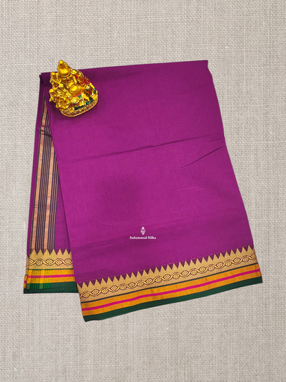 9 Yards Beautiful Ramar Blue Plain Pure Cotton Saree With Multicolour Zari Border