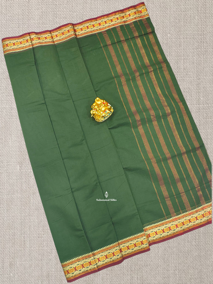 9 Yards Beautiful Navy Blue Plain Pure Cotton Saree With Maroon Border