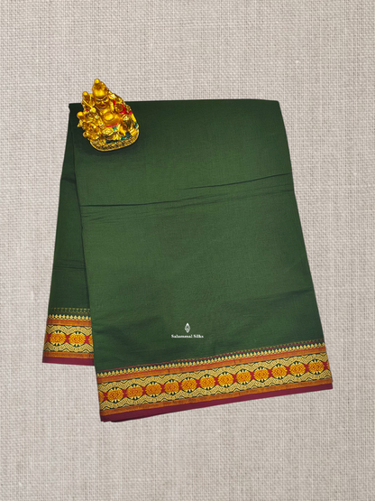 9 Yards Beautiful Navy Blue Plain Pure Cotton Saree With Maroon Border