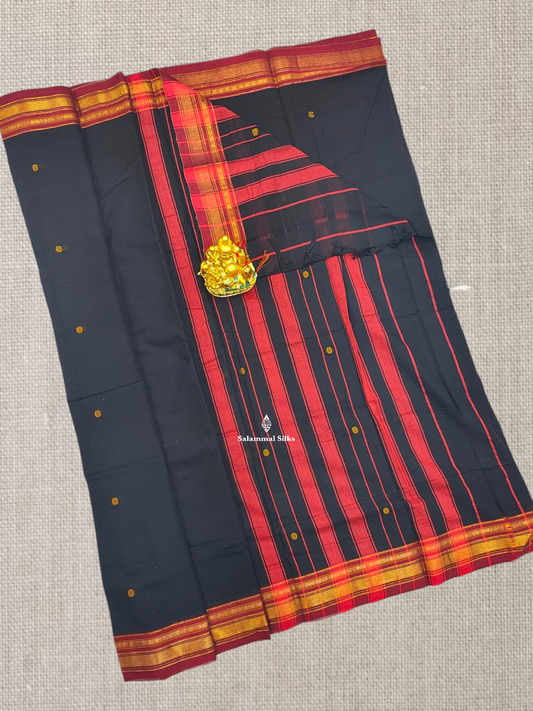 Black Thread Work Buttas Pure Cotton Saree With Beautiful Maroon Border