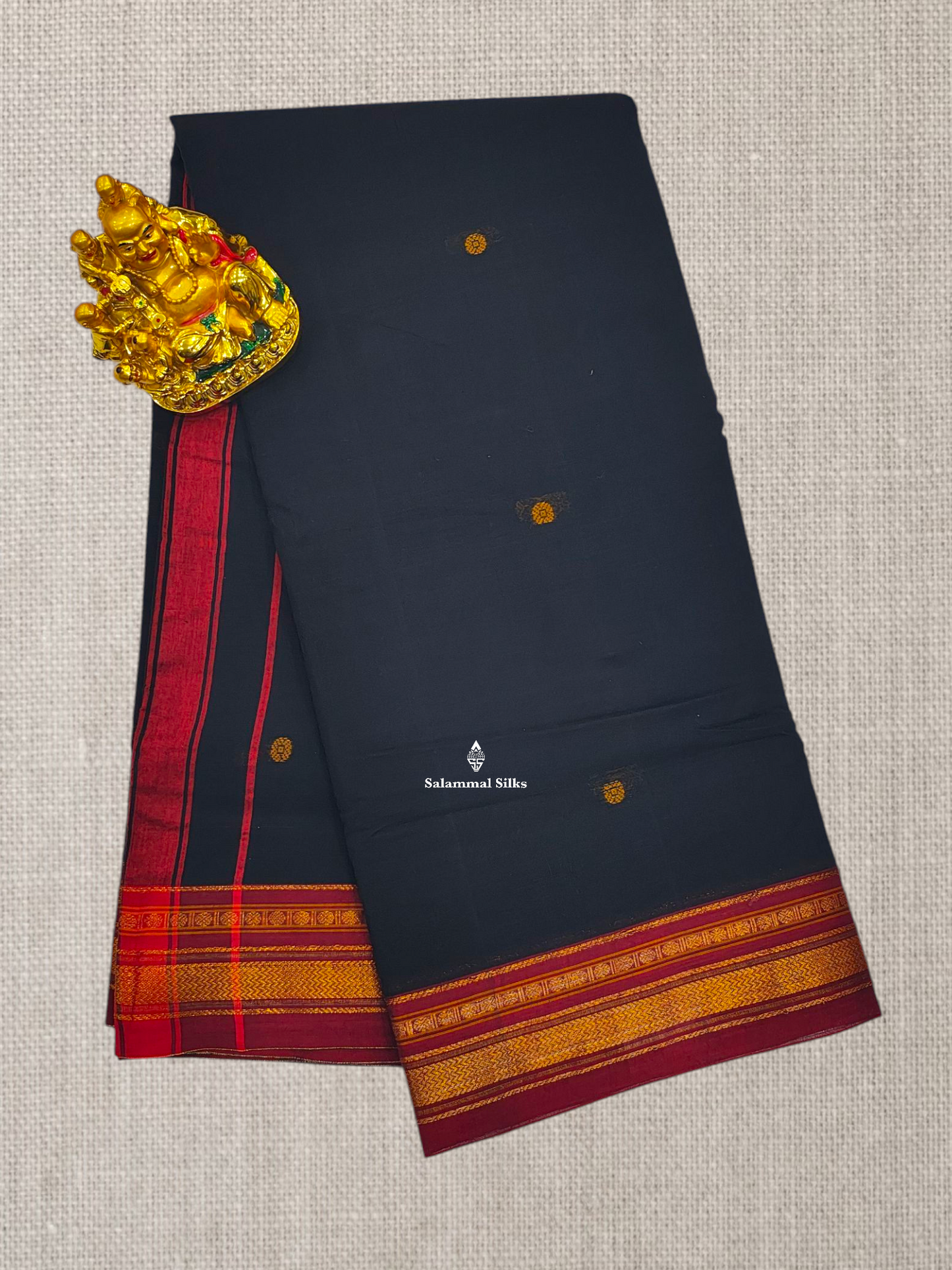 Black Thread Work Buttas Pure Cotton Saree With Beautiful Maroon Border