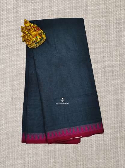 Gray Plain Pure Cotton Saree With Traditional Pink Small Temple Border