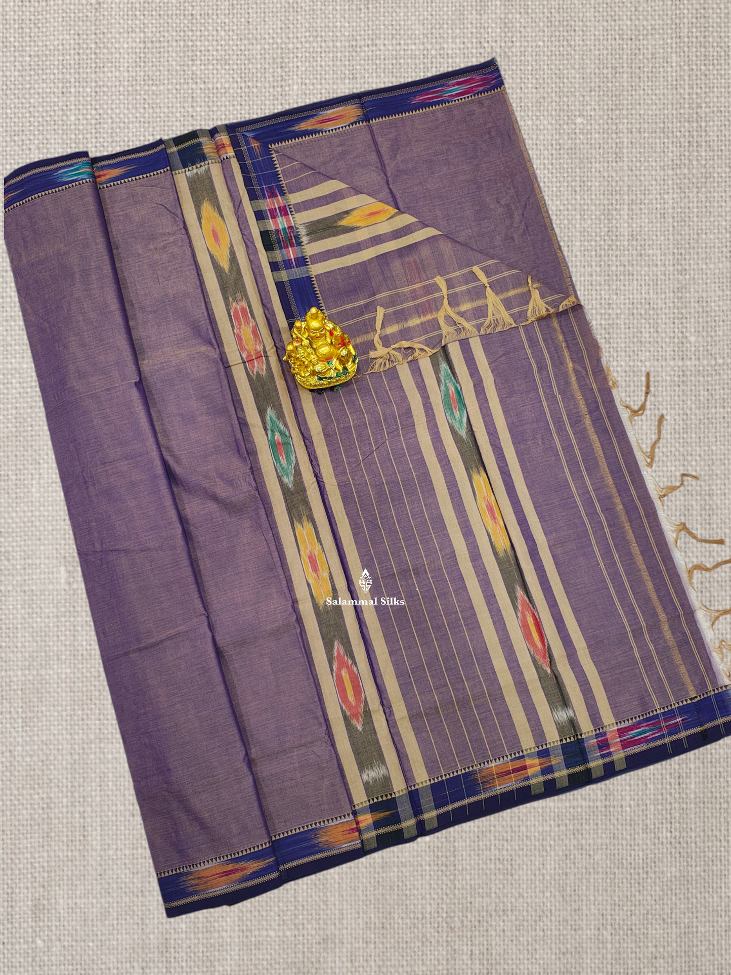 Light Lavender Plain Pure Cotton Saree With Beautiful Pochampalli Border