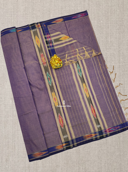 Light Lavender Plain Pure Cotton Saree With Beautiful Pochampalli Border