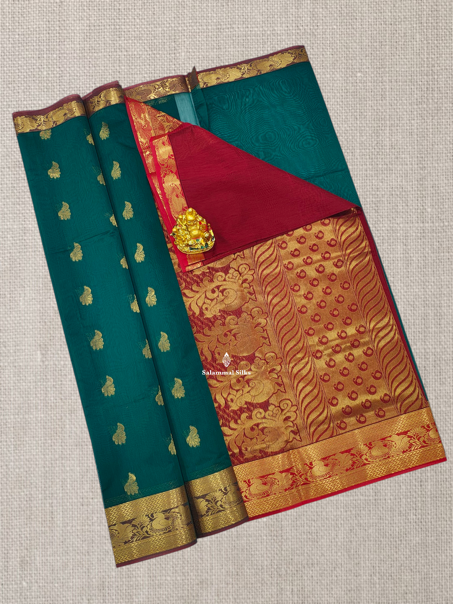 Bottle Green Mesmerised Cotton Saree With Beautiful Maroon Border