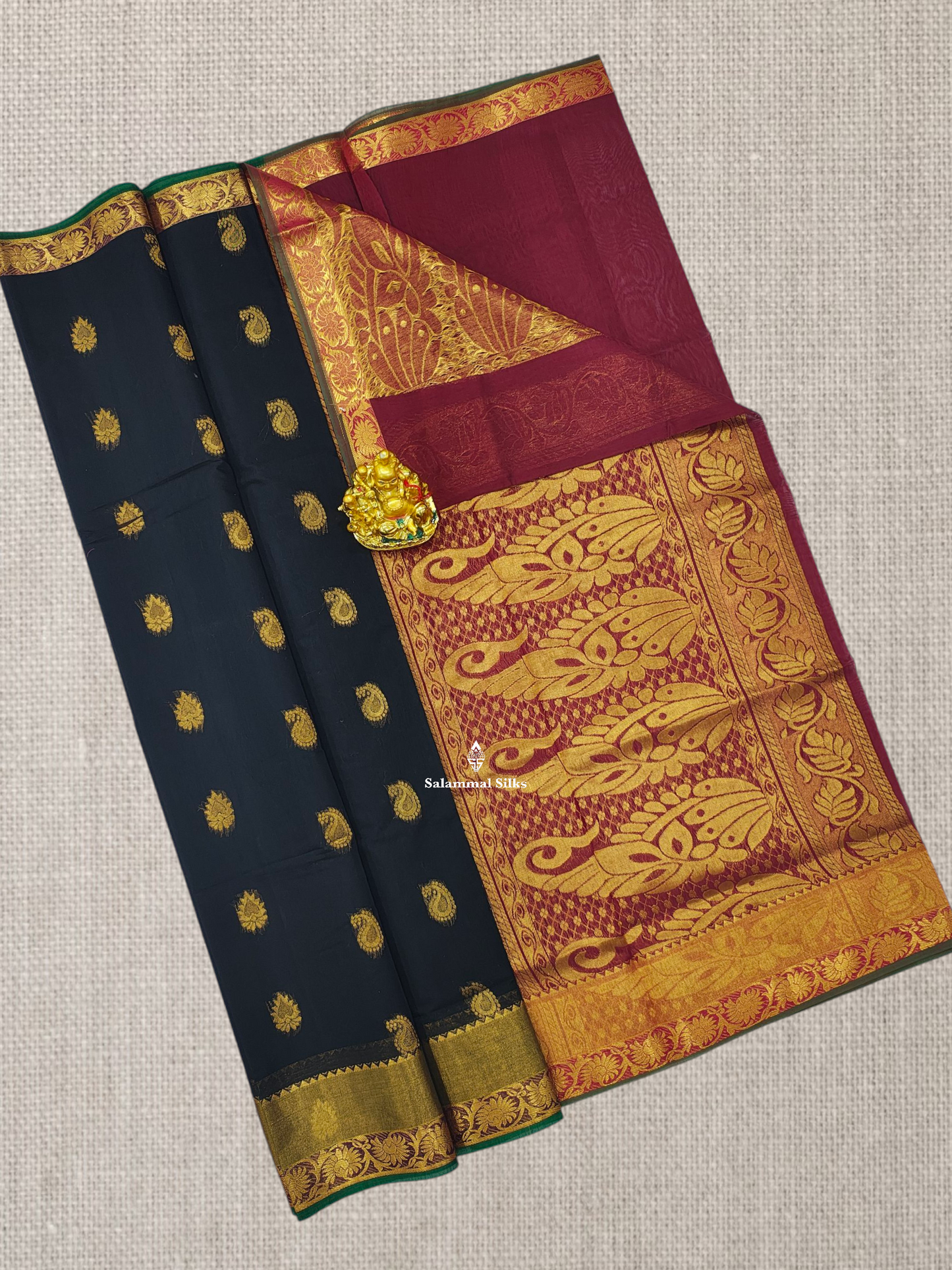 Grey Beautiful Mesmerised Cotton Saree With Maroon Tissue And Butta Border
