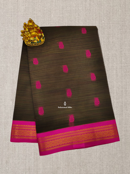 Sandal Beautiful Thread Work Mesmerised Cotton Saree With Pink Border
