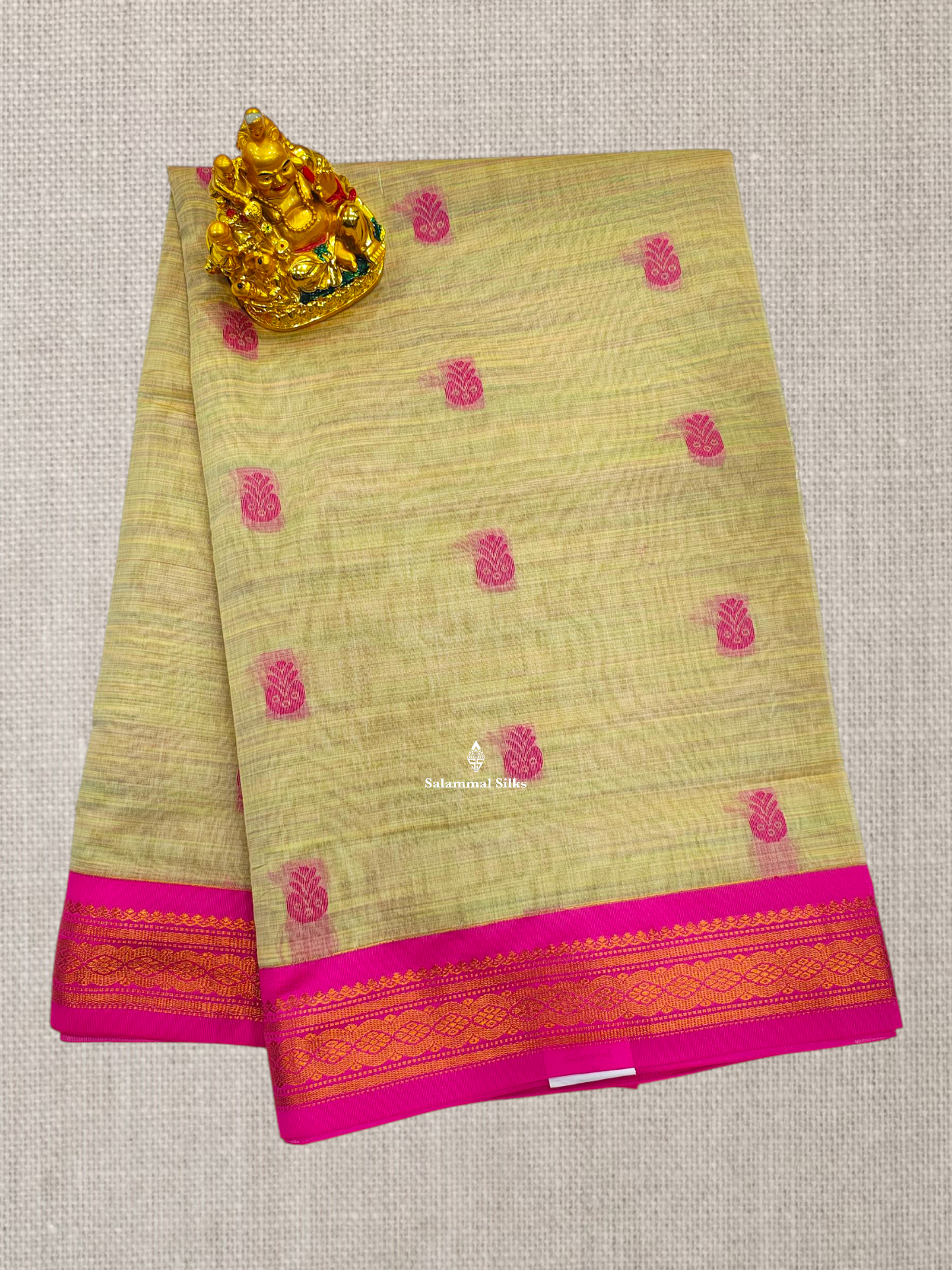 Sandal Beautiful Thread Work Mesmerised Cotton Saree With Pink Border
