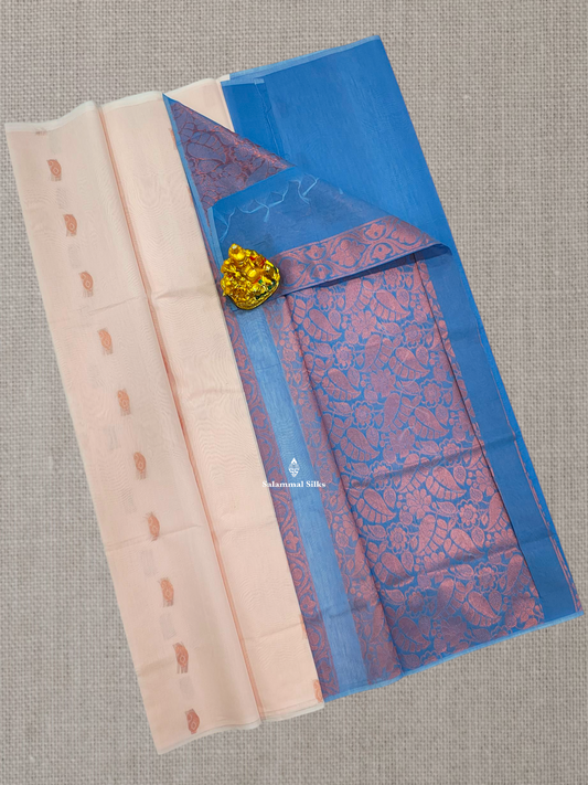 Light Peach Mesmerised Cotton Saree Without Border