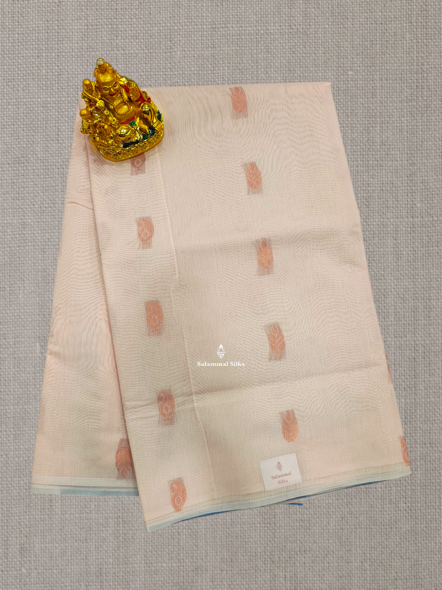 Light Peach Mesmerised Cotton Saree Without Border