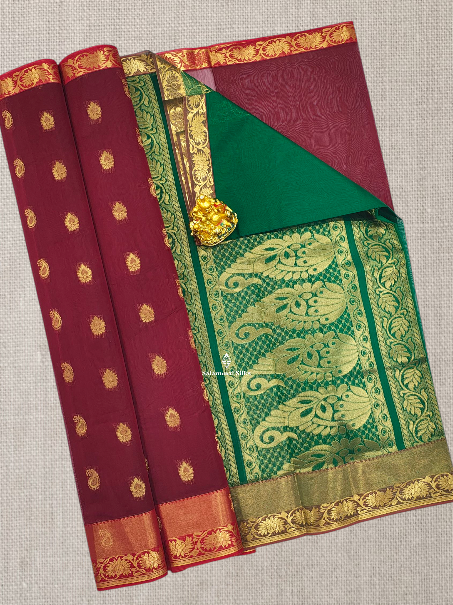 Grey Beautiful Mesmerised Cotton Saree With Maroon Tissue And Butta Border