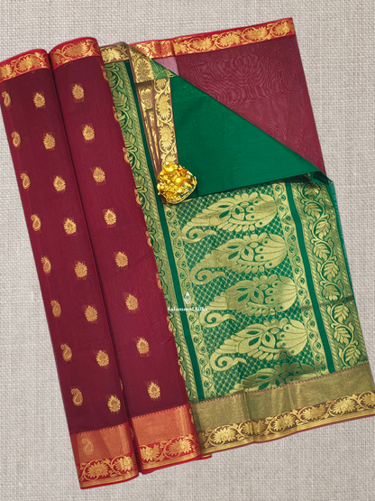 Grey Beautiful Mesmerised Cotton Saree With Maroon Tissue And Butta Border