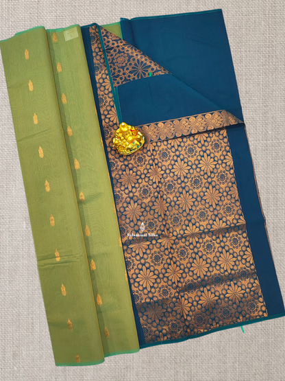 Sapphire Green Mesmerised Cotton Saree With Without Border