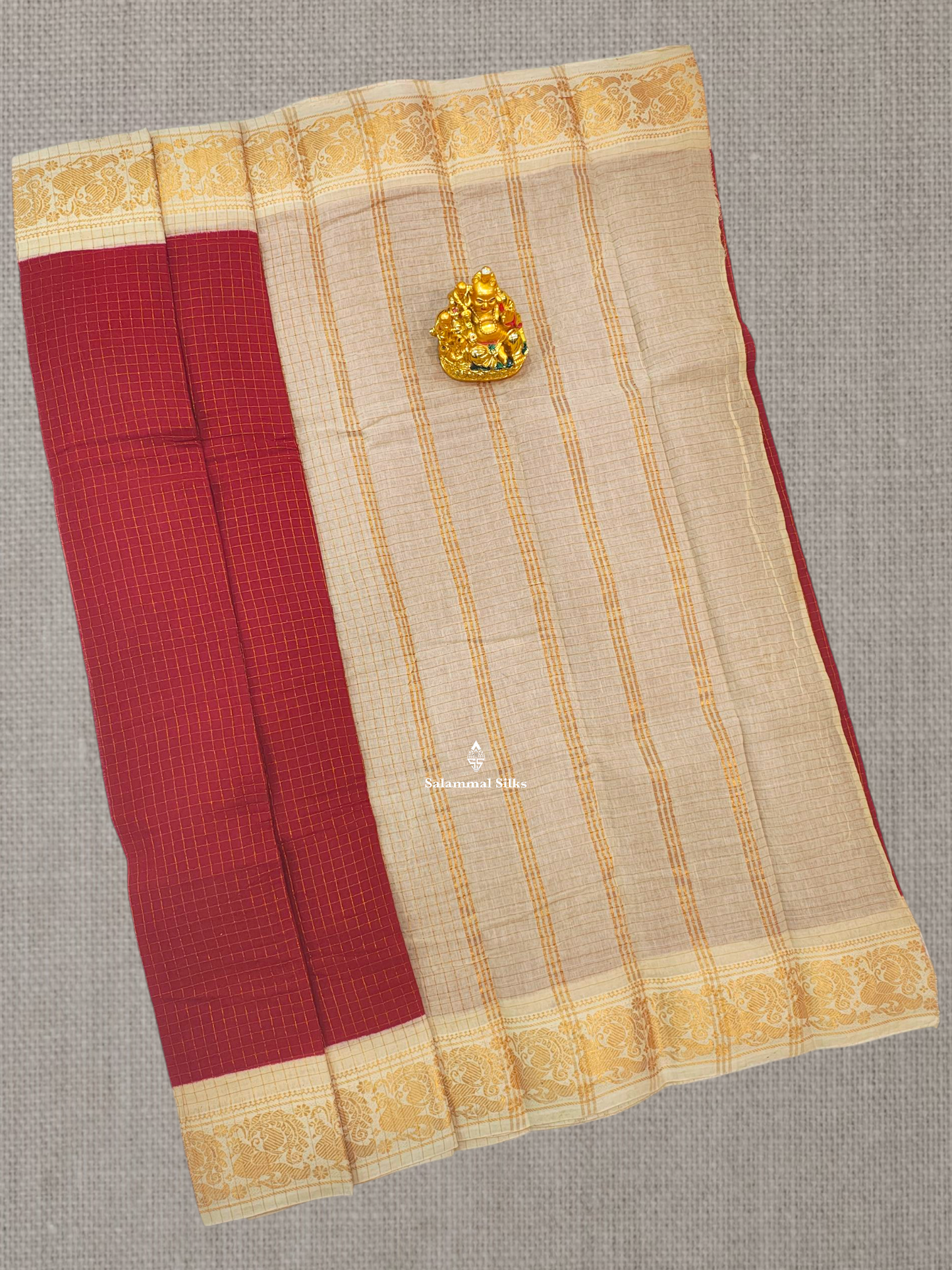 Red Beautiful Zari Pure Sungudi Cotton Saree With Contrast Sandal Border