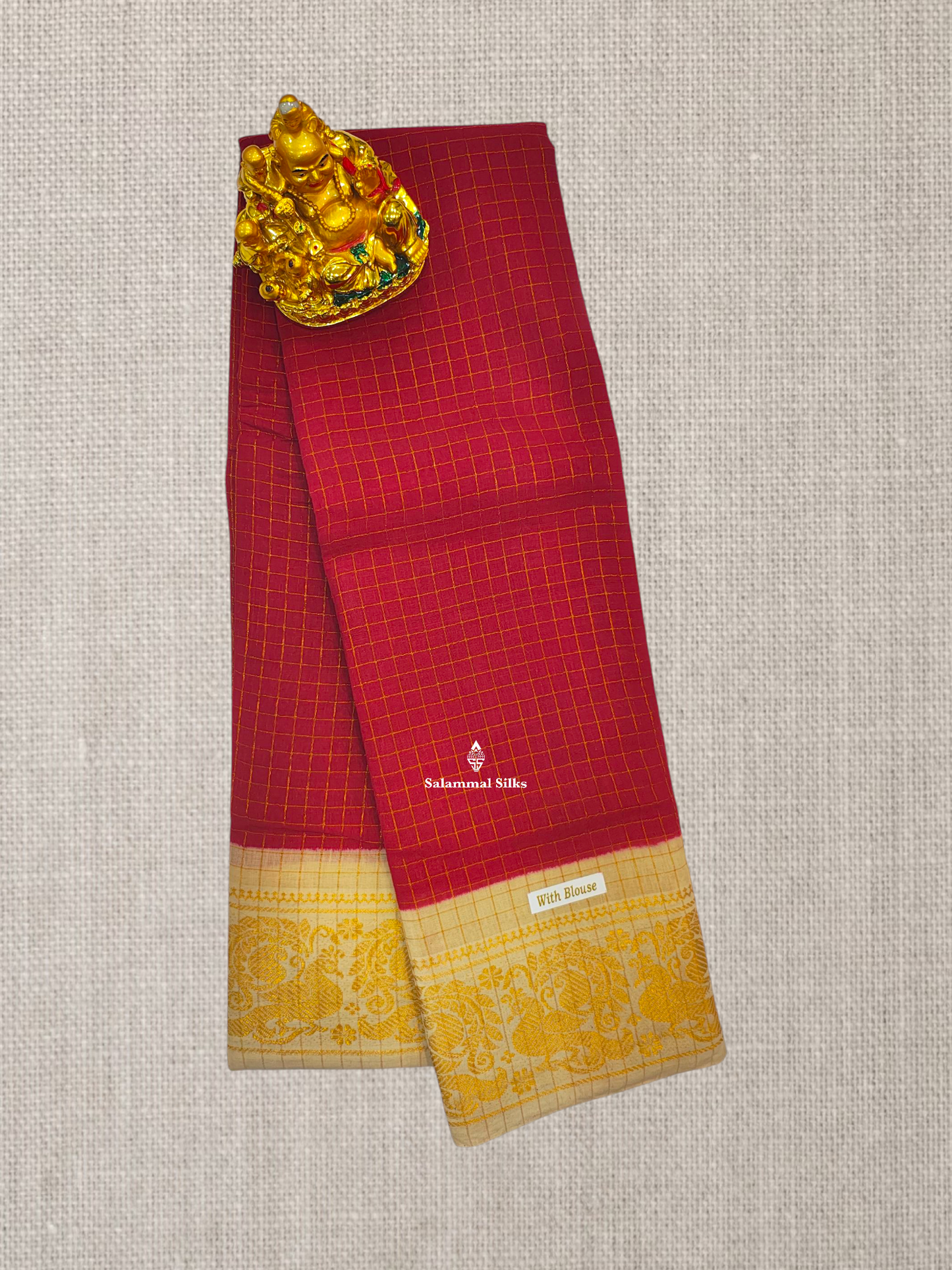Red Beautiful Zari Pure Sungudi Cotton Saree With Contrast Sandal Border