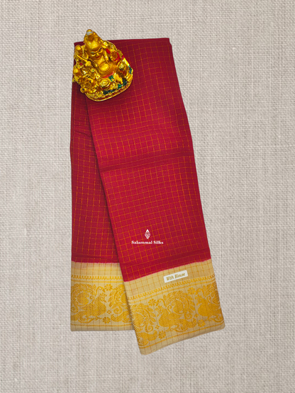 Red Beautiful Zari Pure Sungudi Cotton Saree With Contrast Sandal Border